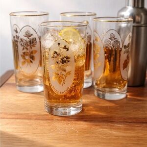 Gold Floral Highball Glasses - Set of 4